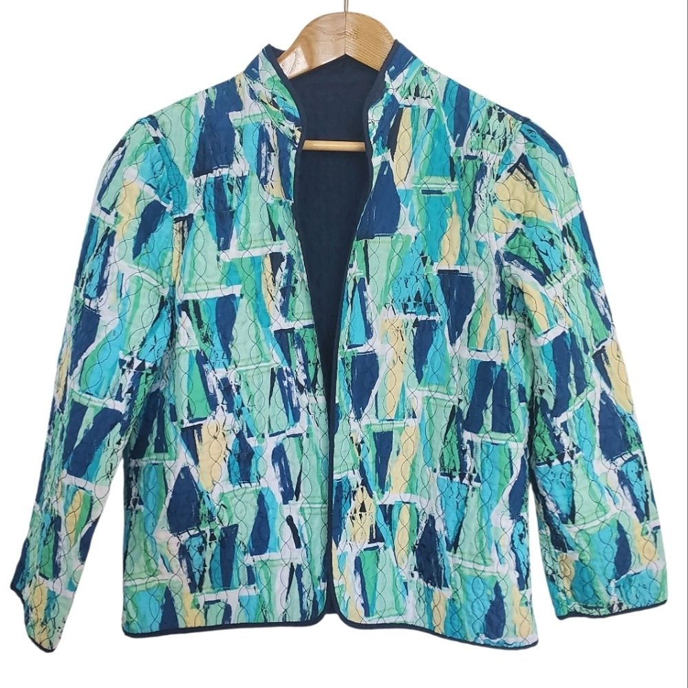 Blue/ Green Quilted Blazer with Modern Design. Lightweight.Reversible. SM. B0035